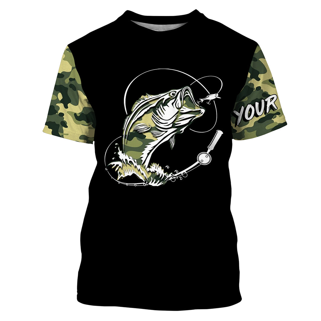 Bass Fishing tattoo green camo Customize Name All-over Print Unisex fishing T-shirt NPQ367
