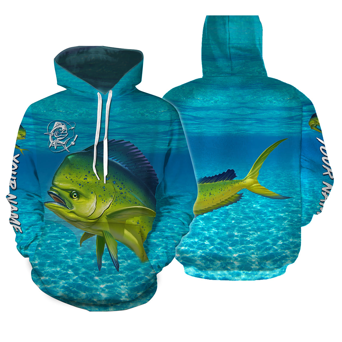 Mahi mahi (Dorado) Fishing Custom blue Water Camo fishing hoodie, personalized fishing gift NPQ11