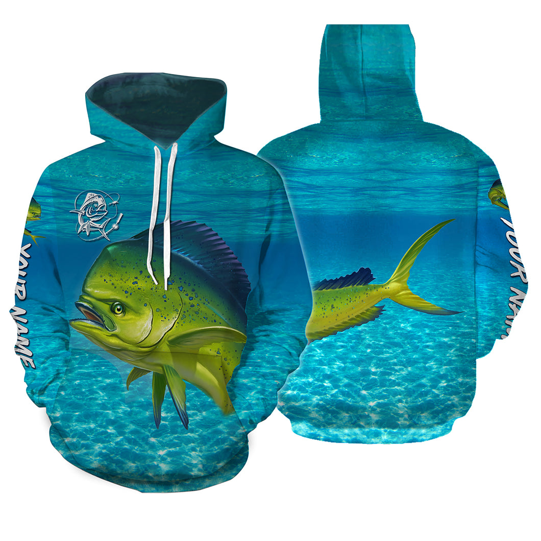 Mahi mahi (Dorado) Fishing Customize Name blue Water Camo 3D All Over Printed fishing hoodie, personalized fishing gift NPQ11