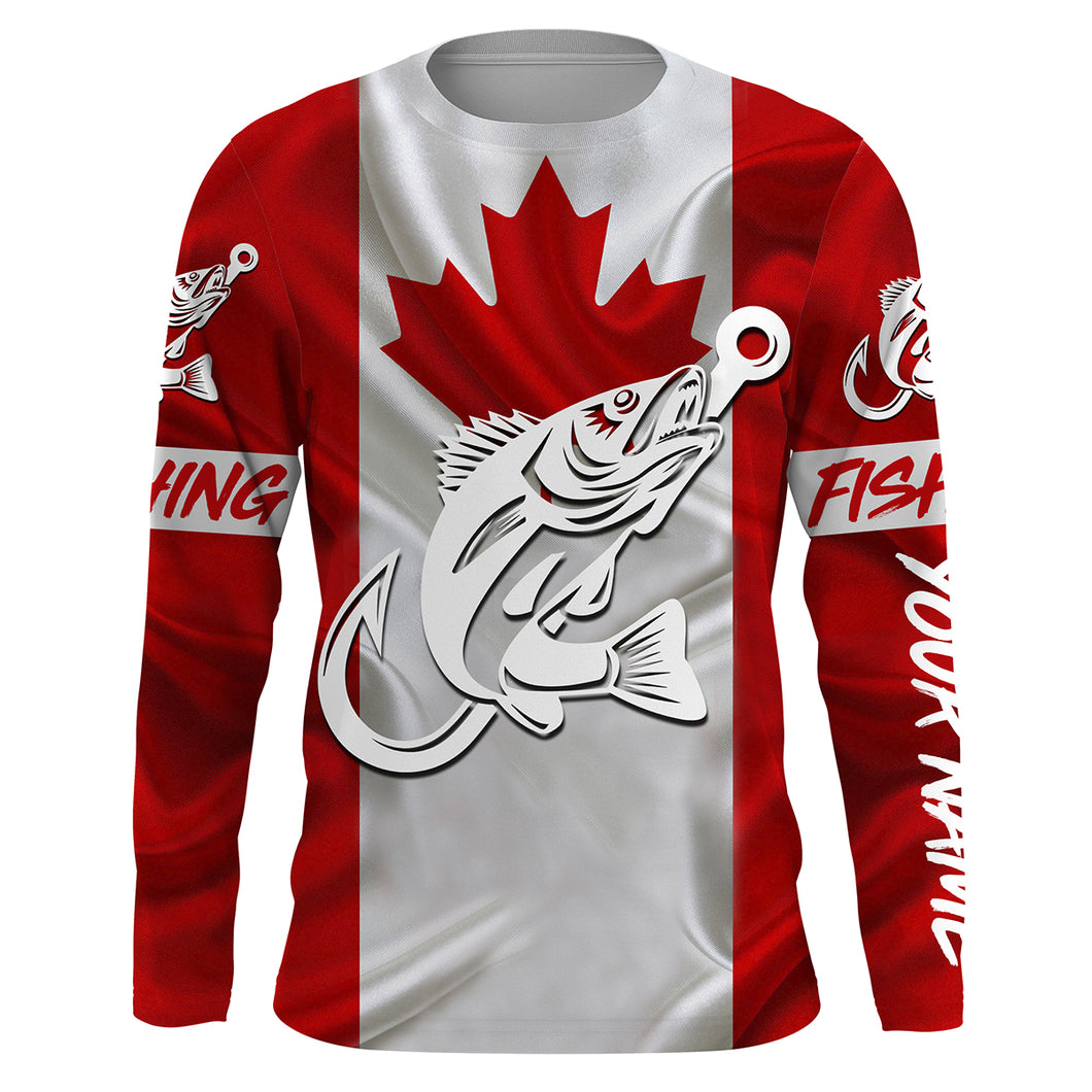 Canada flag Walleye Fishing tattoo Fish hook custom fishing Long sleeve, Long Sleeve Hooded NPQ712