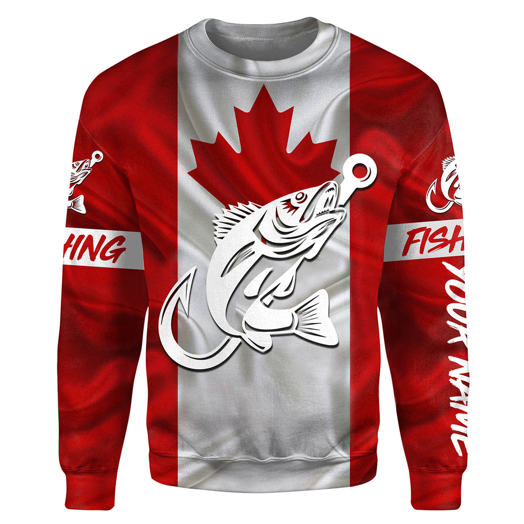Canada flag Walleye Fishing tattoo Fish hook custom fishing tournament shirts | Sweatshirt - NPQ712