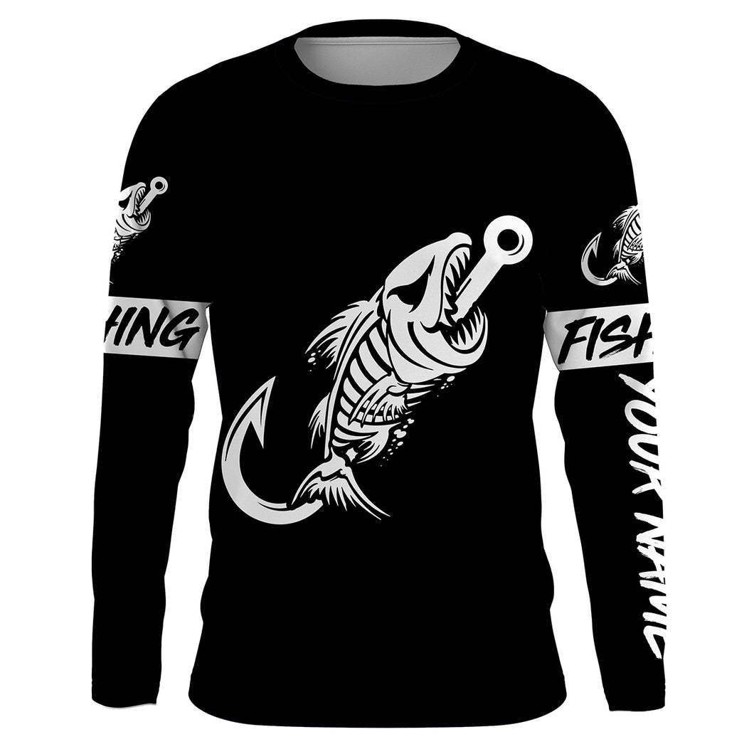 Black Fish hook skull fish reaper skeleton Custom name fishing jerseys | Long sleeve, Long Sleeve Hooded NPQ777