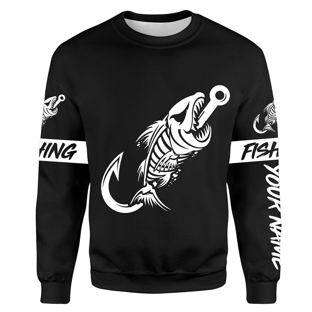 Black Fish hook skull fish reaper skeleton Custom name fishing jerseys | Sweatshirt - NPQ777