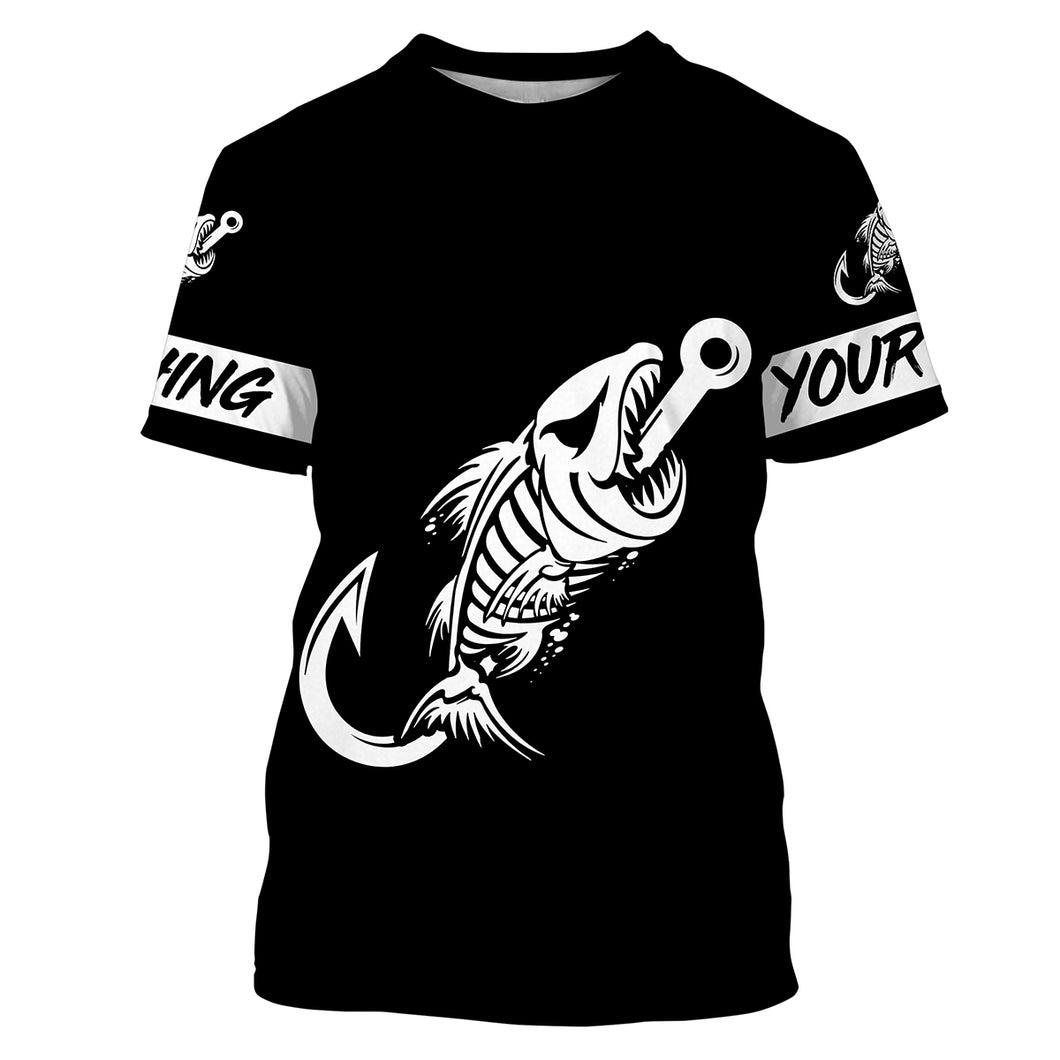 Black Fish hook skull fish reaper skeleton Custom name fishing jerseys | Tshirt - NPQ777