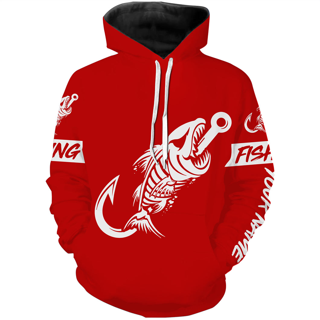 Red Fish hook skull fish reaper skeleton Custom name fishing jerseys  | Hoodie - NPQ778