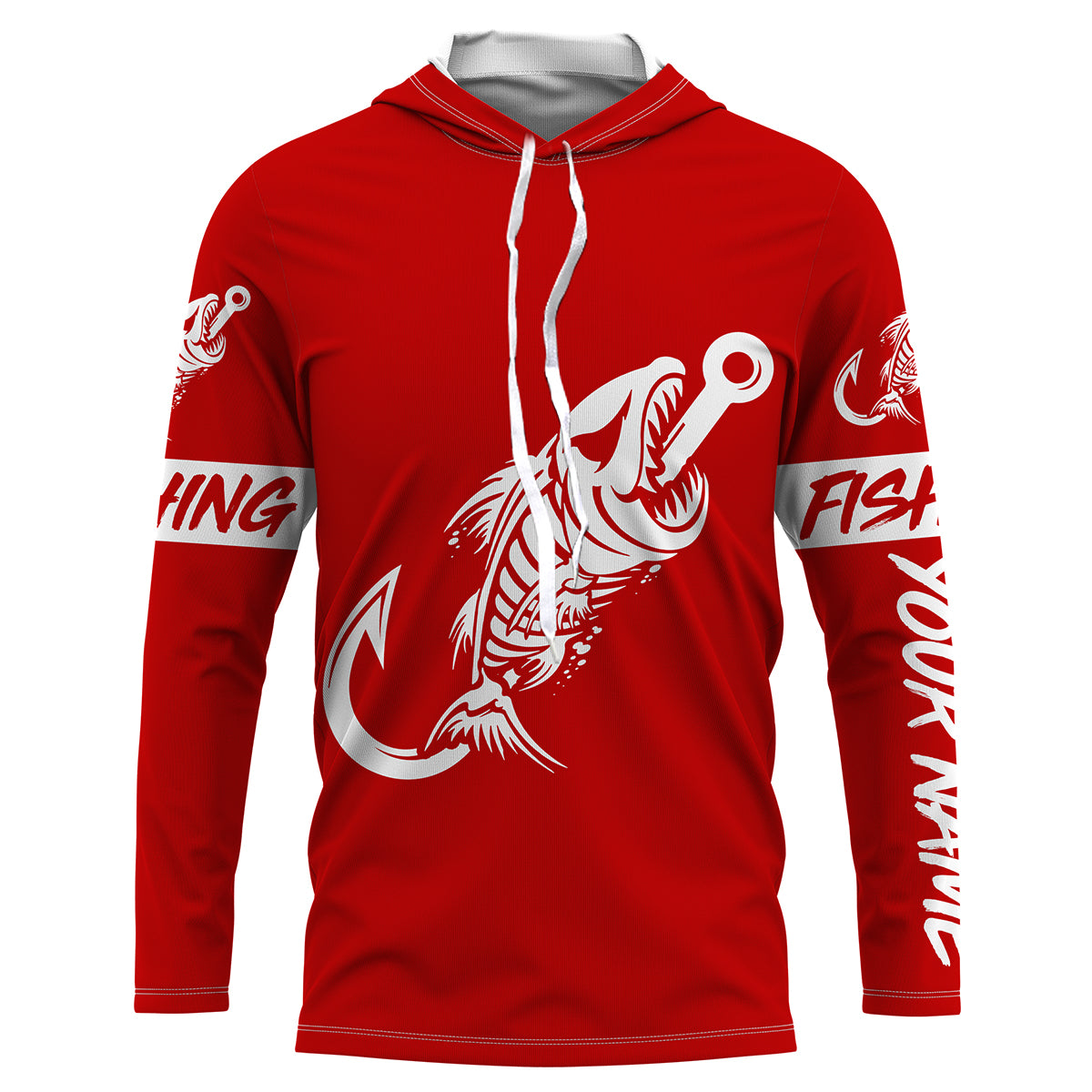 Red Fish hook skull fish reaper skeleton Custom fishing Long sleeve, Long Sleeve Hooded NPQ778