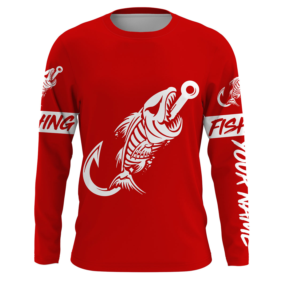 Red Fish hook skull fish reaper skeleton Custom fishing Long sleeve, Long Sleeve Hooded NPQ778