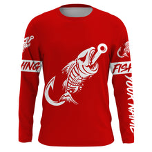 Load image into Gallery viewer, Red Fish hook skull fish reaper skeleton Custom name fishing jerseys | Long sleeve, Long Sleeve Hooded NPQ778
