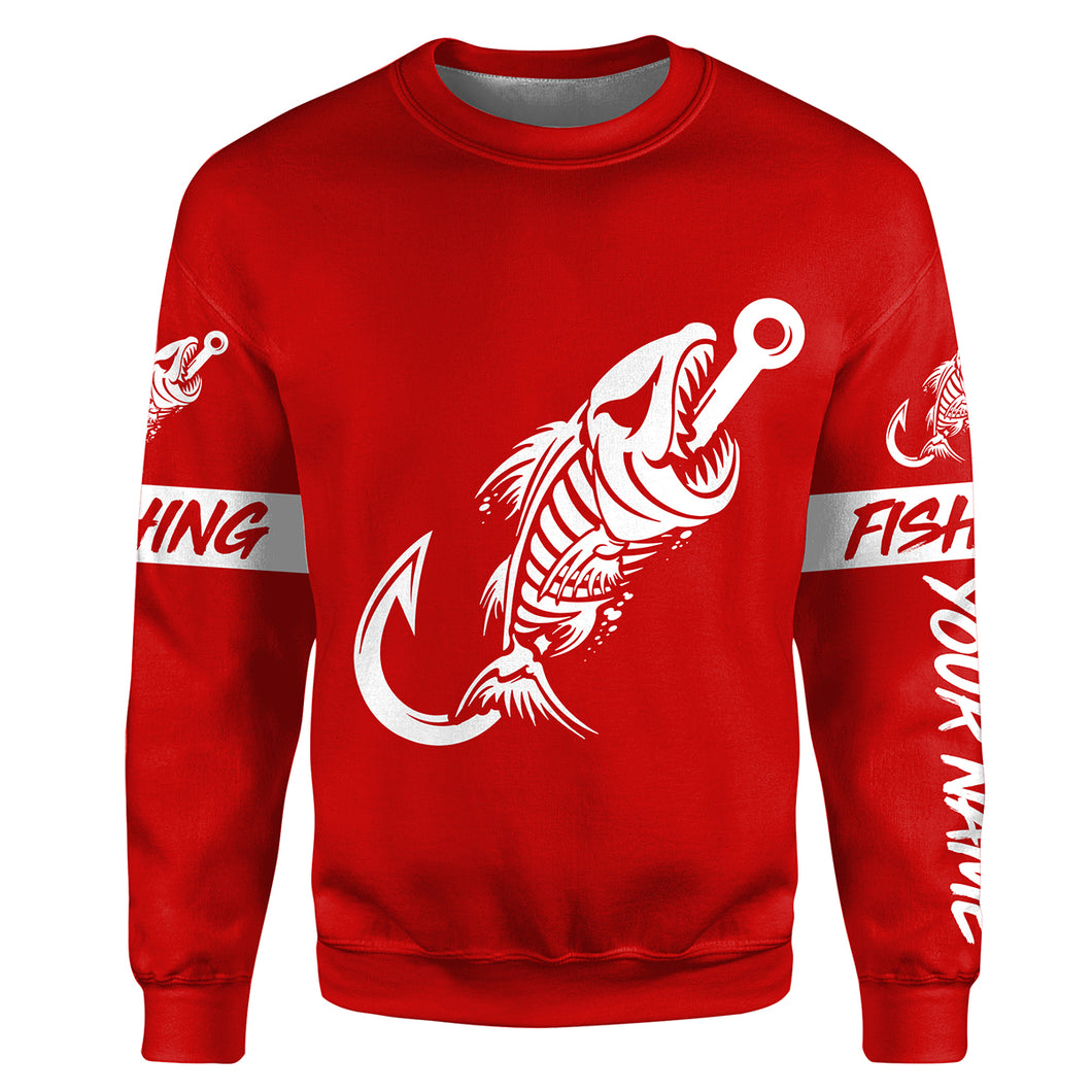 Red Fish hook skull fish reaper skeleton Custom name fishing jerseys | Sweatshirt - NPQ778