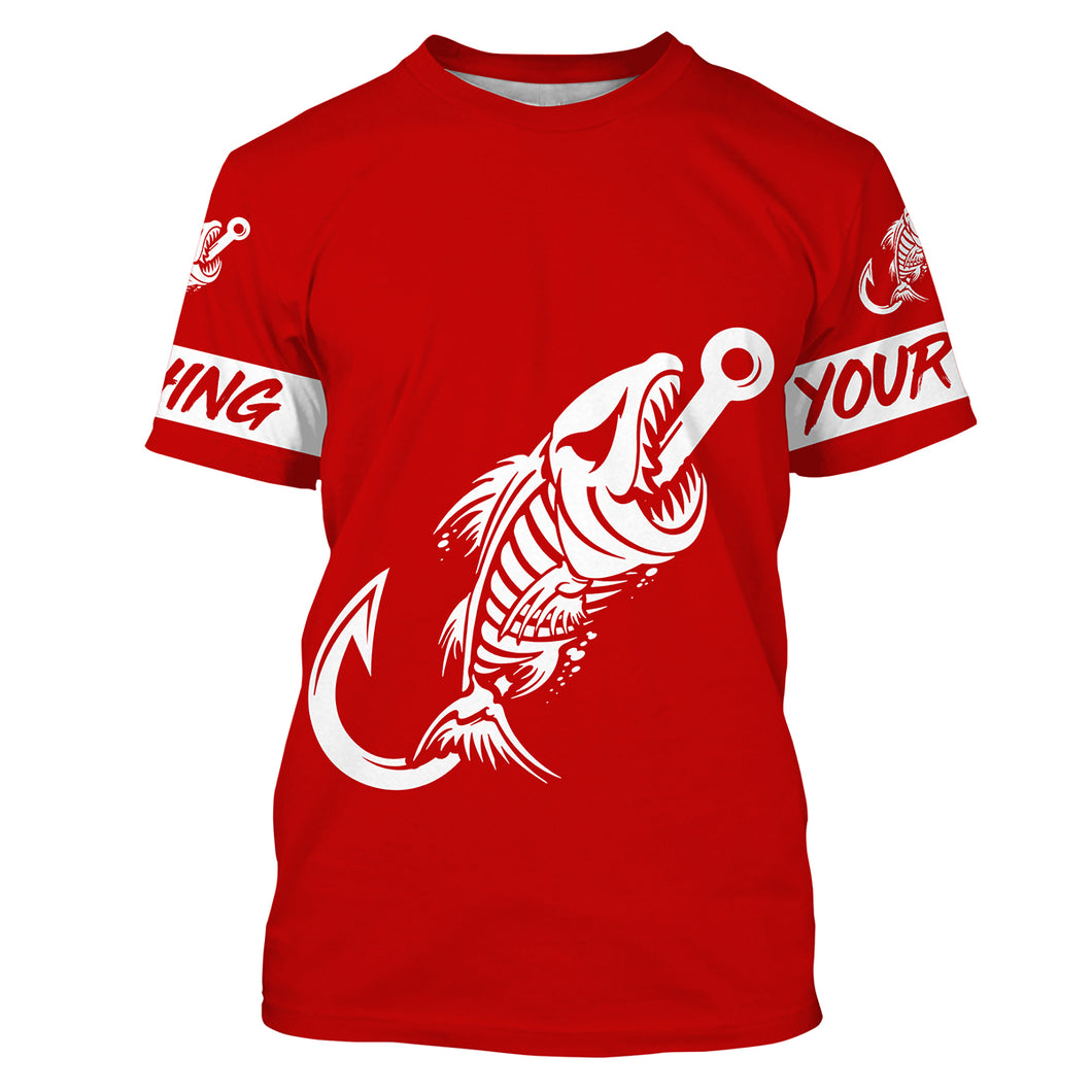 Red Fish hook skull fish reaper skeleton Custom name fishing jerseys | Tshirt - NPQ778