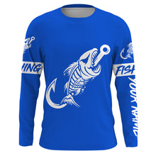 Load image into Gallery viewer, Blue Fish hook skull fish reaper skeleton Custom name fishing jerseys | Long sleeve, Long Sleeve Hooded NPQ779
