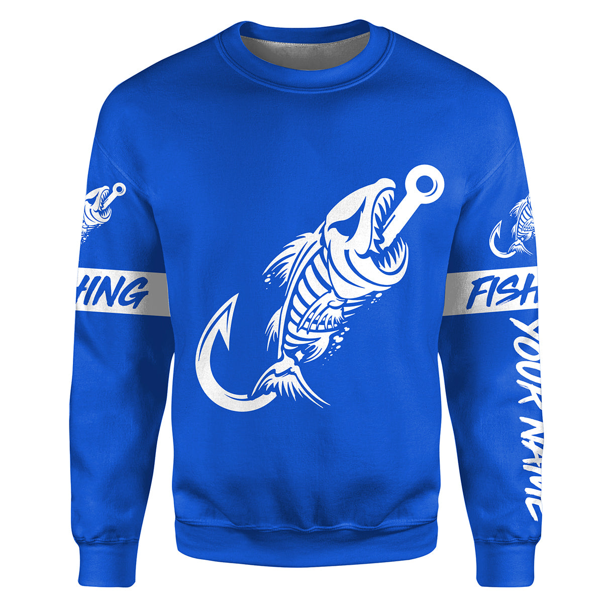 Blue Fish hook skull fish reaper skeleton Custom name fishing jerseys | Sweatshirt - NPQ779