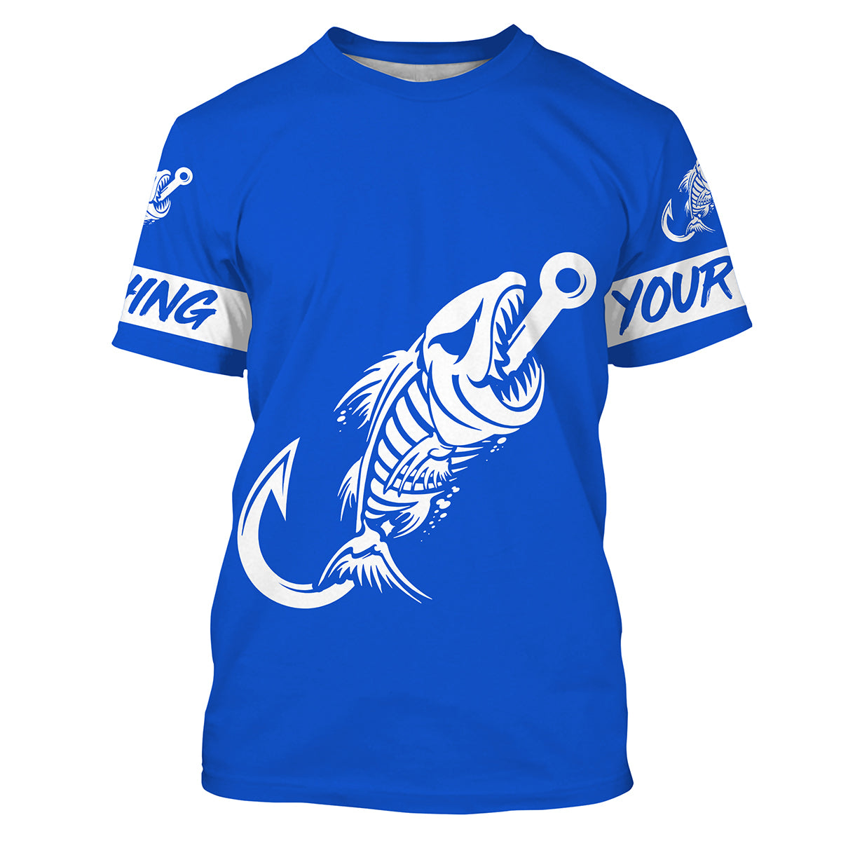 Blue Fish hook skull fish reaper skeleton Custom name fishing jerseys | Tshirt - NPQ779