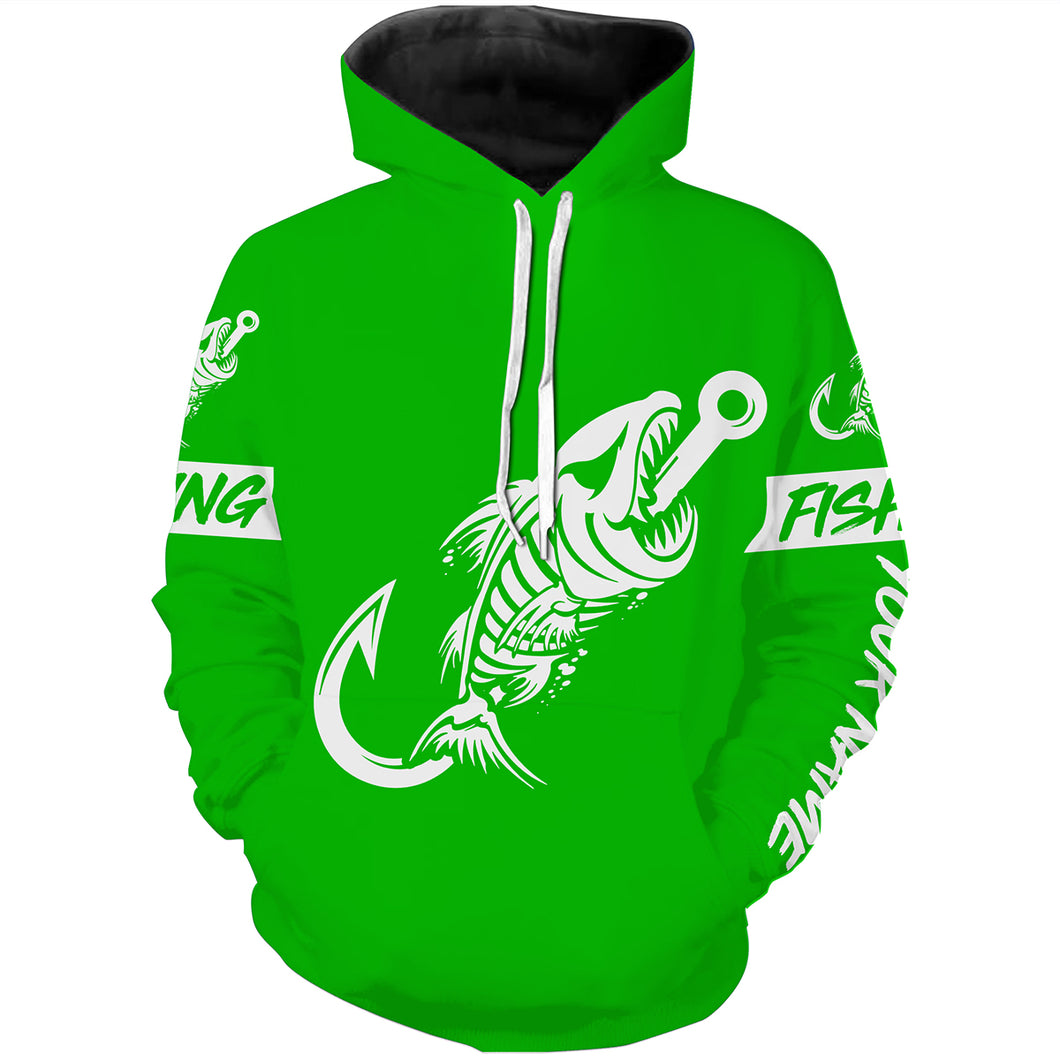 Green Fish hook skull fish reaper skeleton Custom name fishing jerseys  | Hoodie - NPQ780