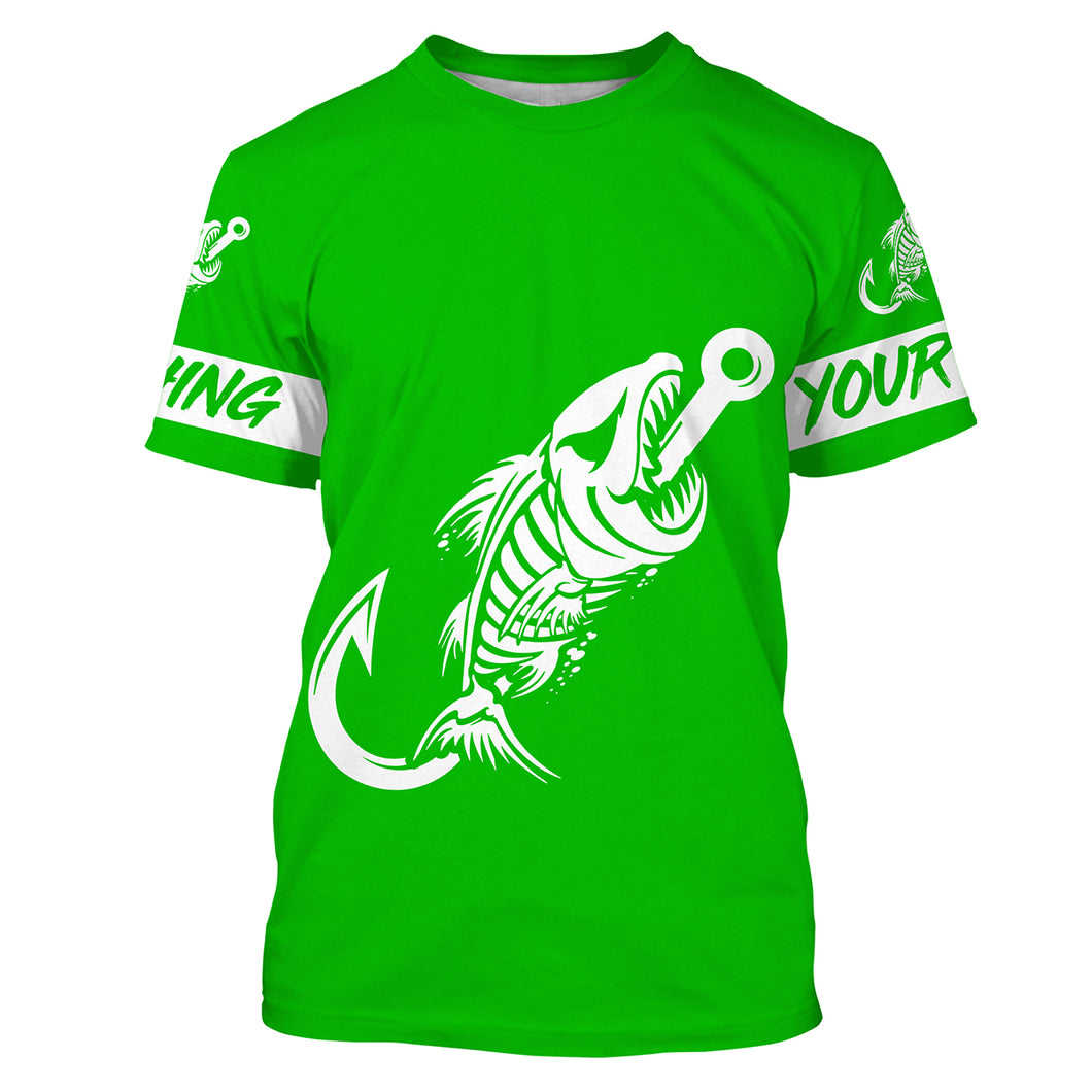Green Fish hook skull fish reaper skeleton Custom name fishing jerseys | Tshirt - NPQ780