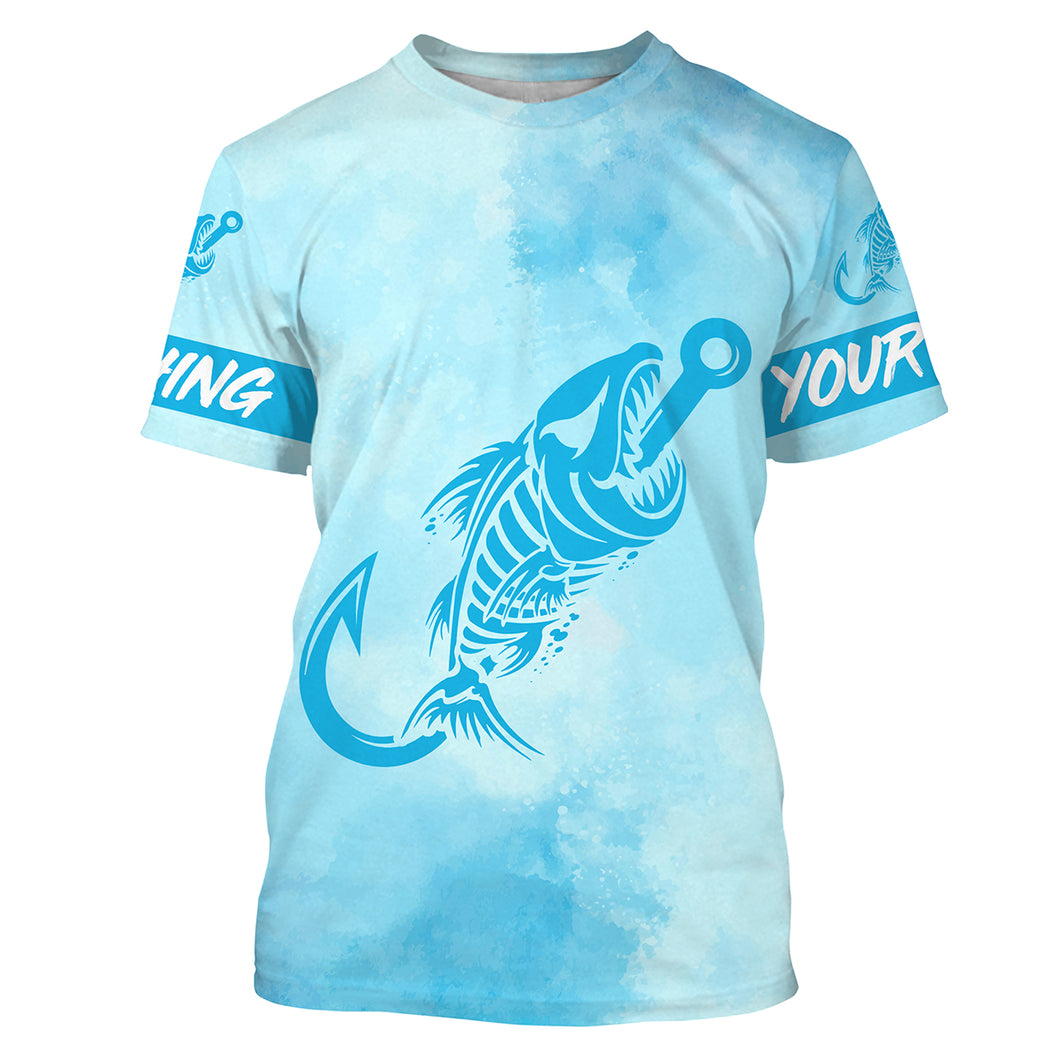 Light Blue Fish hook skull fish reaper skeleton Custom name fishing jerseys | Tshirt - NPQ781