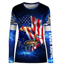 Load image into Gallery viewer, Catfish Fishing 3D American Flag Patriotic Customize Name UV protection UPF 30+ long sleeves fishing shirt for women NPQ108
