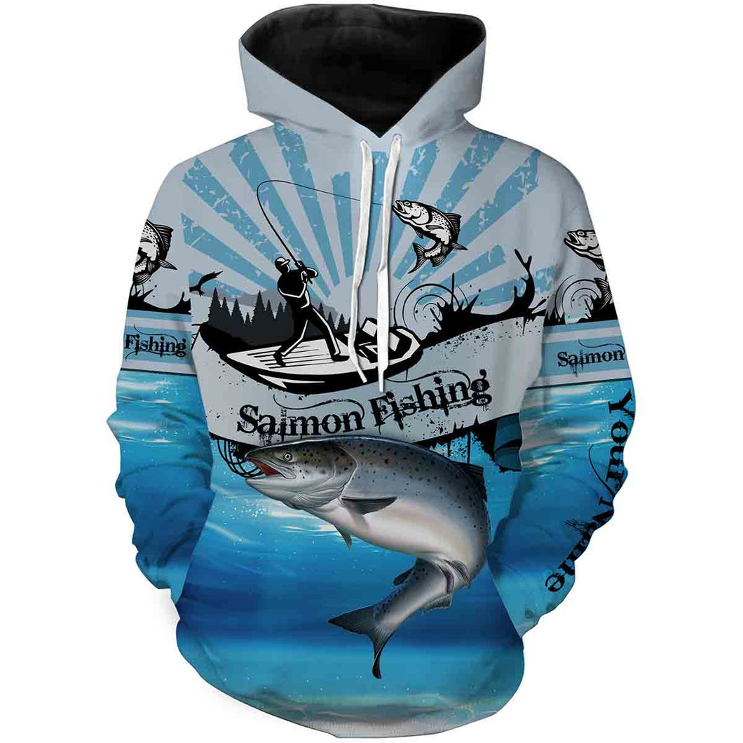Salmon fishing blue jerseys Custom Name 3D All Over Printed Shirts, fishing tournament shirts | Hoodie - NPQ577