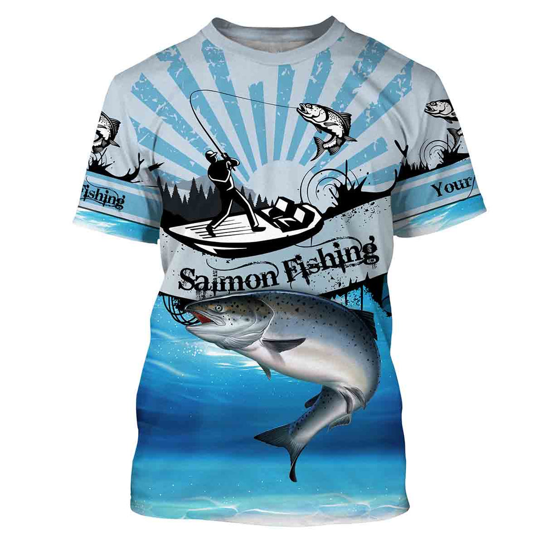 Salmon fishing blue jerseys Custom Name 3D All Over Printed Shirts, fishing tournament shirts | Tshirt - NPQ577
