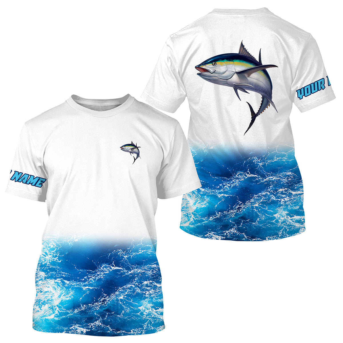 Tuna fishing blue sea wave water camo Custom name fishing shirts jerseys | Tshirt - NPQ863