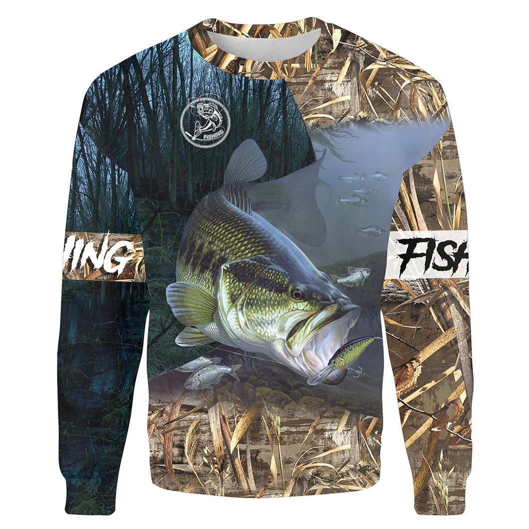 Largemouth Bass Fishing camo Customize name 3D All-over Print Crew Neck Sweatshirt NPQ214