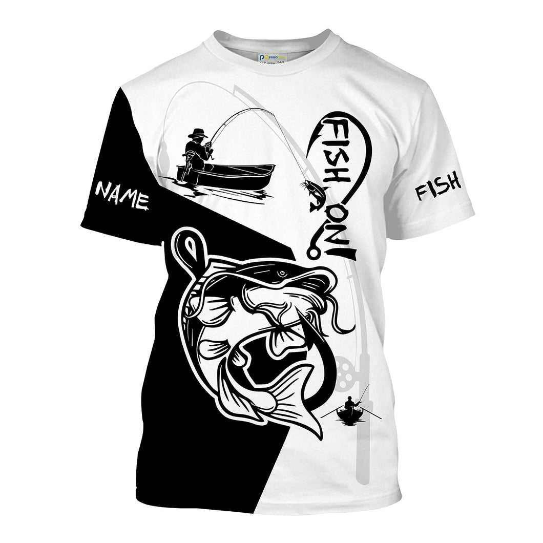 Black and white Catfish Fish On Customize Name All-over Print Unisex fishing T-shirt NPQ106