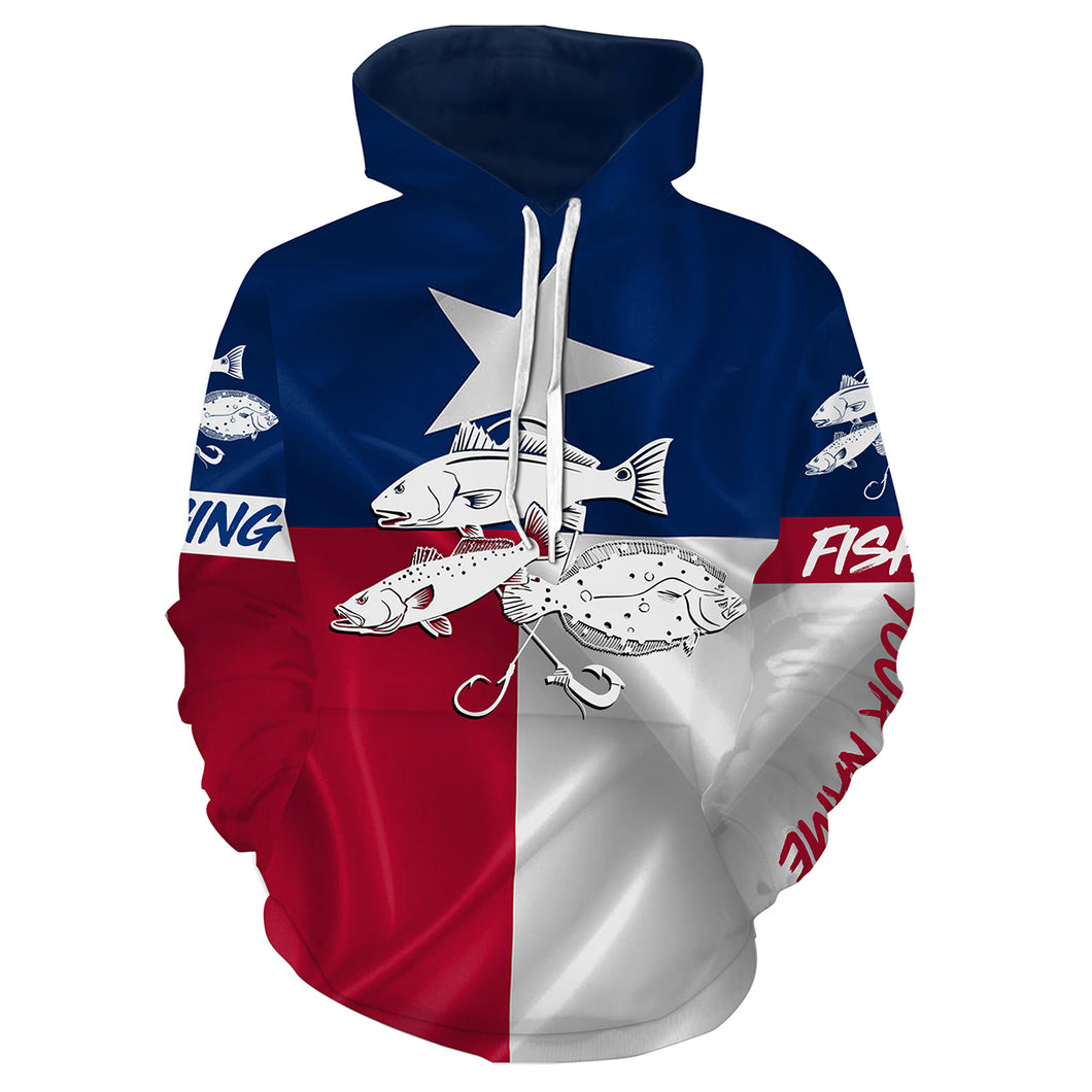 Redfish trout flounder Texas Slam fishing Texas Flag Customize name 3D All Over Printed fishing hoodie, personalized fishing shirt NPQ3