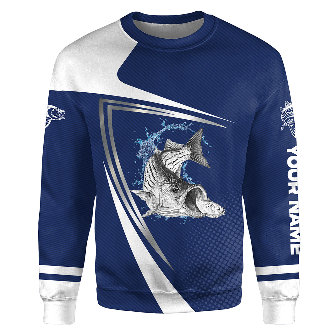 Striped bass striper fishing shirts white blue outdoor fishing Customize name All-over Print Crew Neck Sweatshirt NPQ426