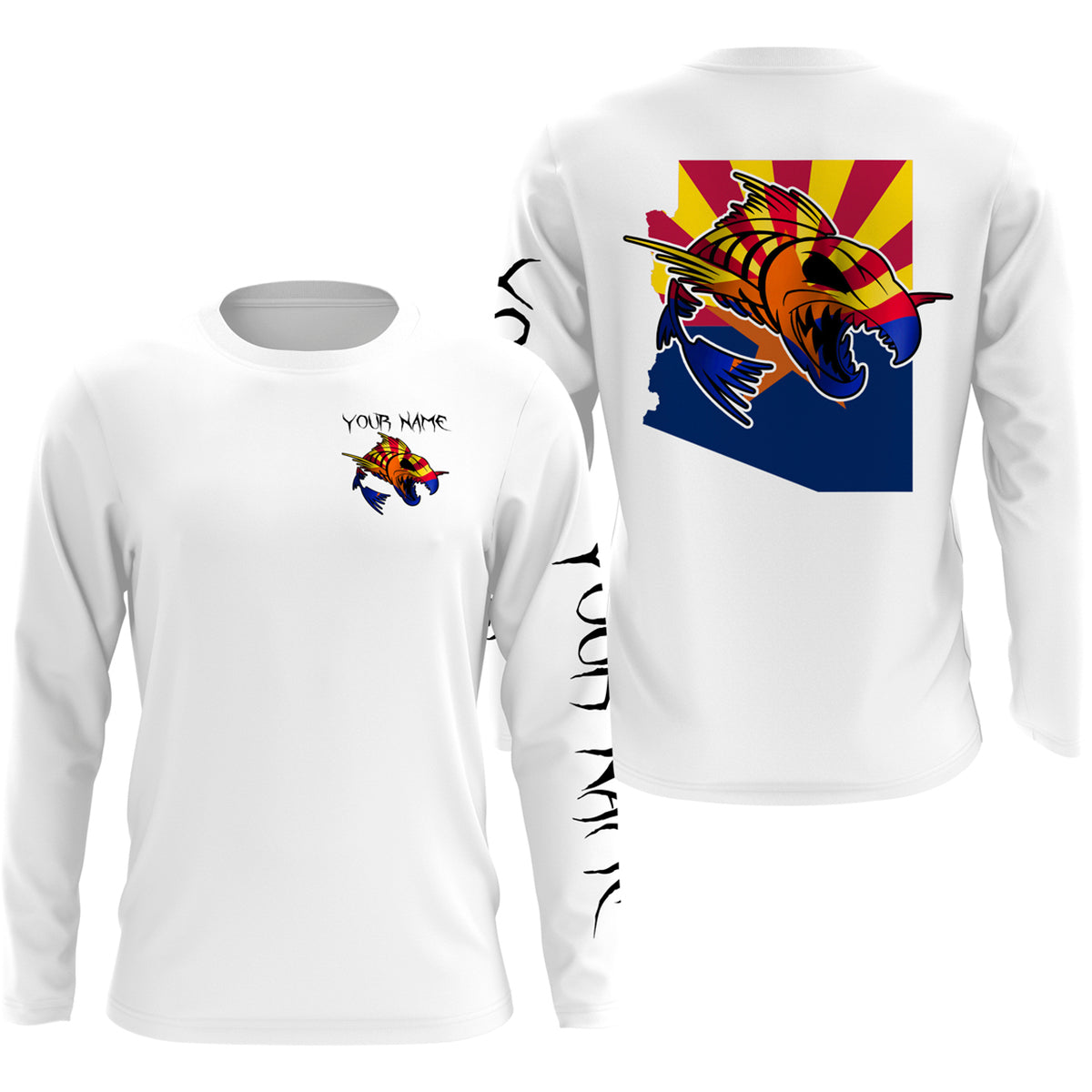 Arizona fishing fish reaper skull Custom name Long sleeve, Long Sleeve Hooded NPQ942