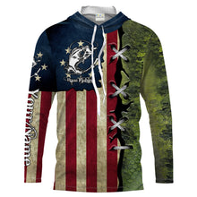 Load image into Gallery viewer, Bass Fishing American Flag patriotic Customize Name UV protection quick dry UPF 30+ long sleeves fishing shirt for men NPQ89

