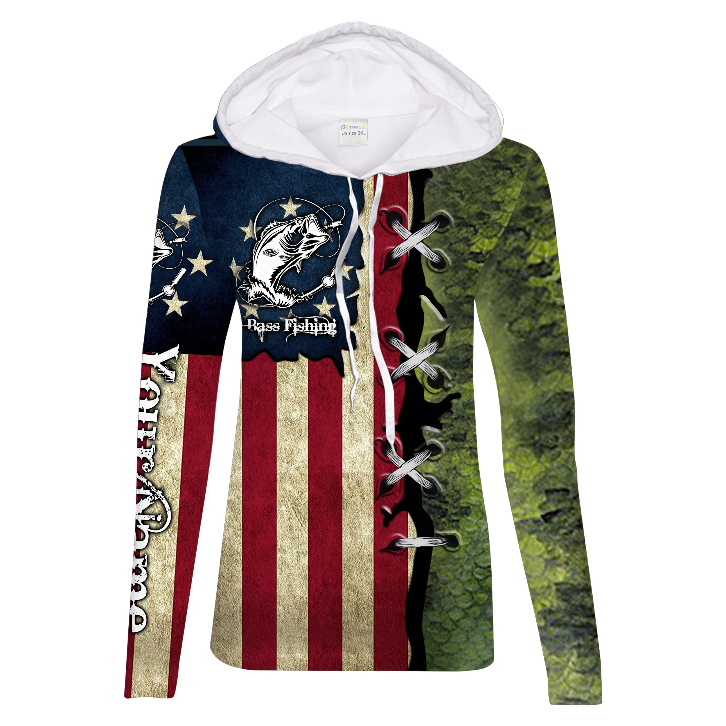 Bass Fishing American Flag patriotic Customize Name long sleeves fishing shirt for women NPQ89