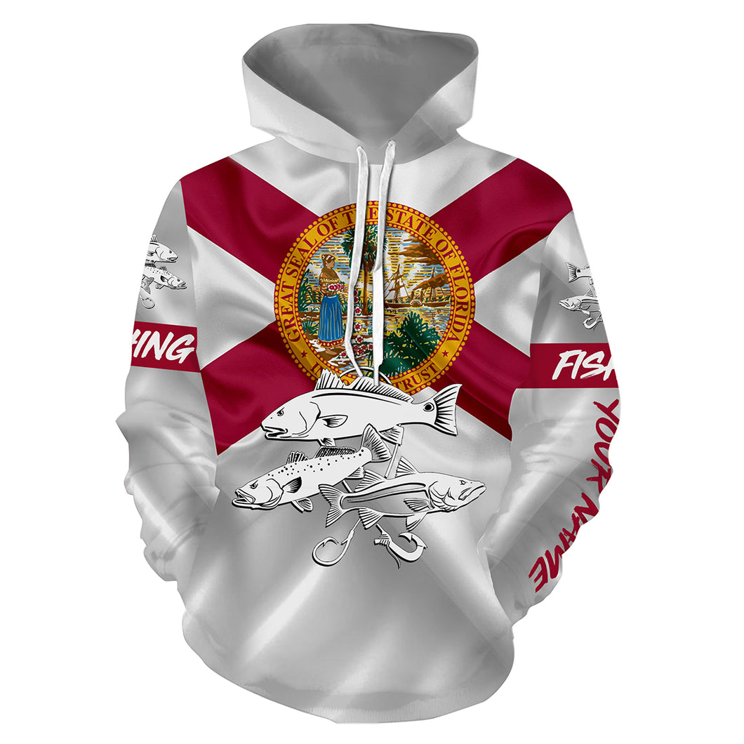 Inshore Slam Snook, Redfish, Speckled Trout Florida State Flag Customize name 3D All Over Printed fishing hoodie NPQ9