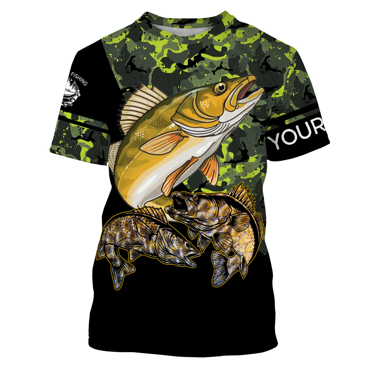 Walleye fishing black green camo Custom name fishing shirts jerseys | Tshirt - NPQ945