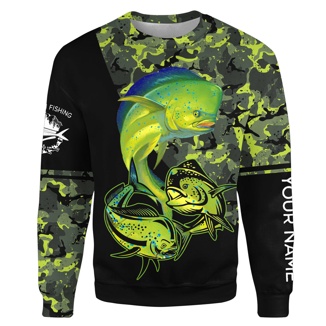 Mahi mahi (Dorado) fishing black green camo Custom name fishing shirts jerseys | Sweatshirt - NPQ946