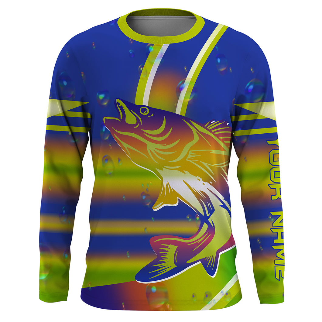 Walleye fishing tattoo neon color Custom Name Long sleeve, Long Sleeve Hooded NPQ682