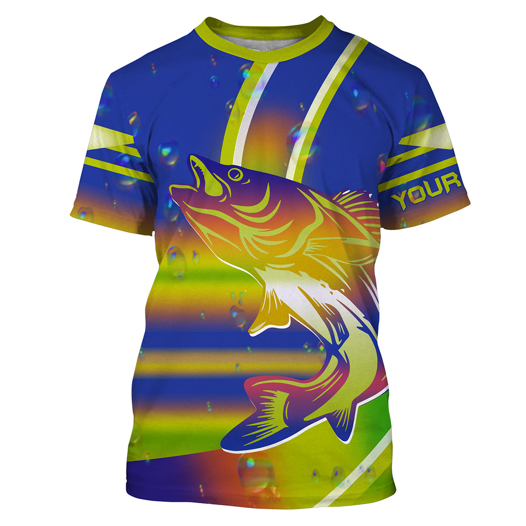 Walleye fishing tattoo neon color Custom Name Fishing shirts | Tshirt - NPQ682