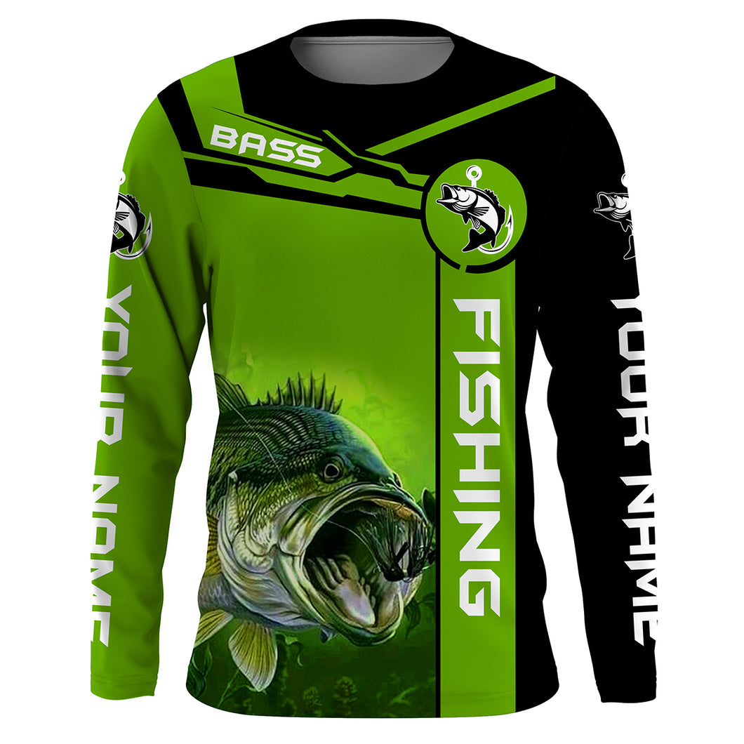 Largemouth Bass fishing apparel green freshwater fish Custom Name Long sleeve, Long Sleeve Hooded NPQ683