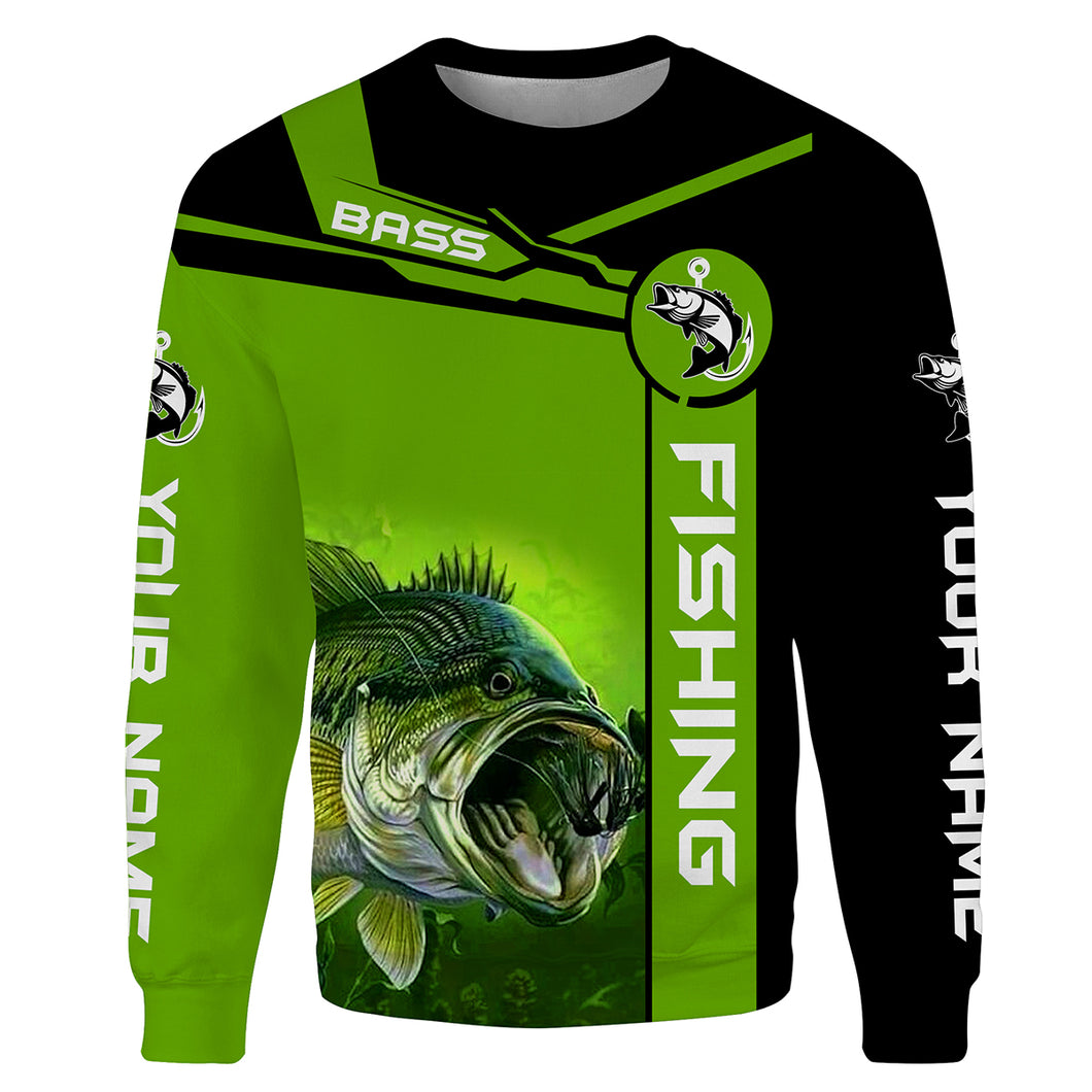 Largemouth Bass fishing apparel green freshwater fish Custom Name Fishing shirts | Sweatshirt - NPQ683