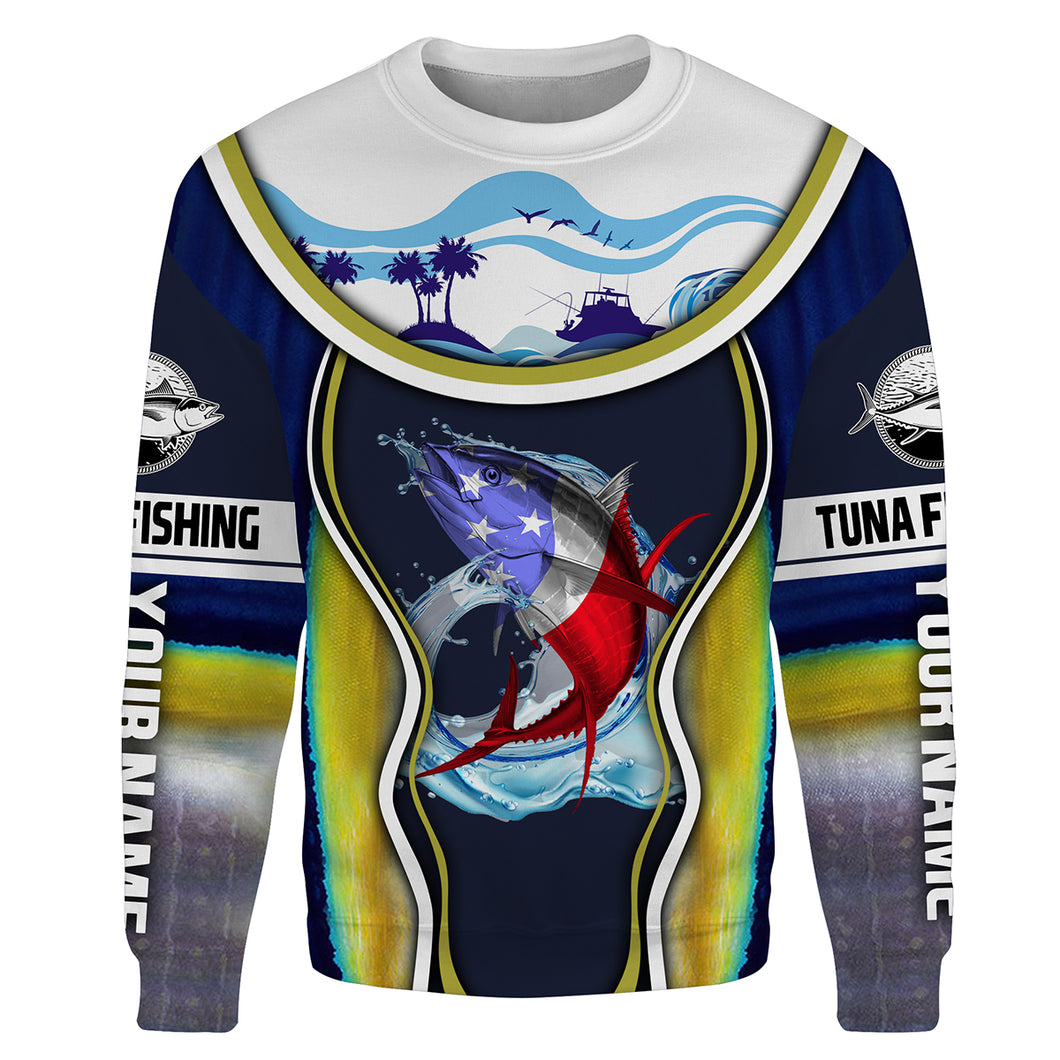 Tuna fishing American flag patriotic tuna scales Custom Name Fishing shirts | Sweatshirt - NPQ684
