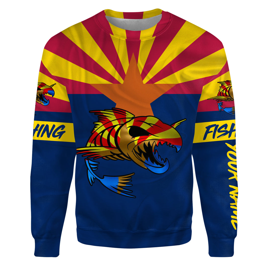 Fish skeleton reaper Arizona flag Custom name fishing shirts jerseys | Sweatshirt - NPQ950