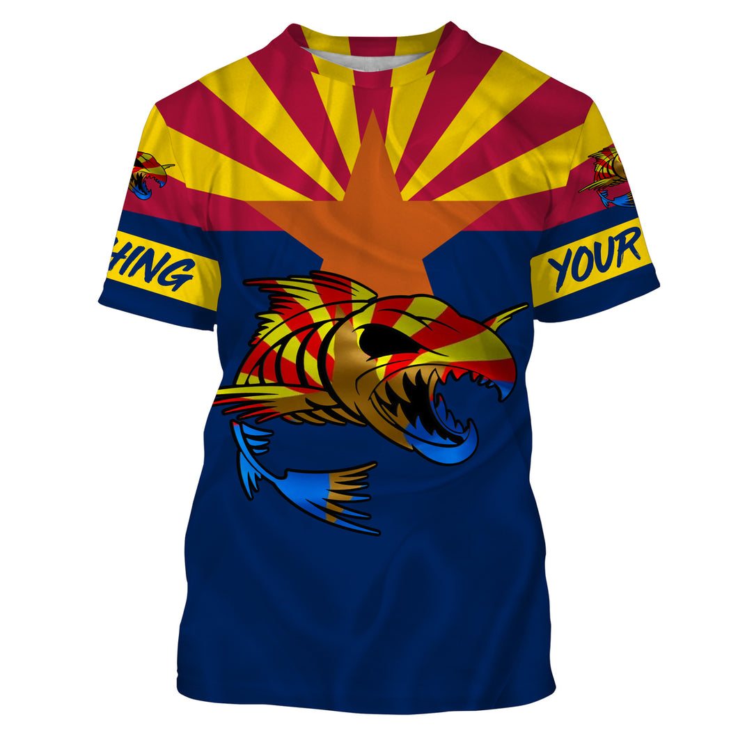 Fish skeleton reaper Arizona flag Custom name fishing shirts jerseys | Tshirt - NPQ950