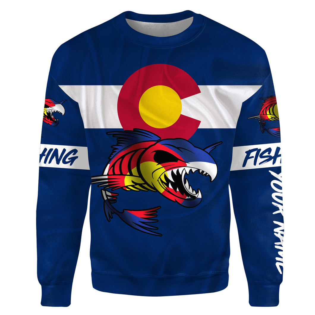 Fish skeleton reaper Colorado flag Custom name fishing shirts jerseys | Sweatshirt - NPQ951