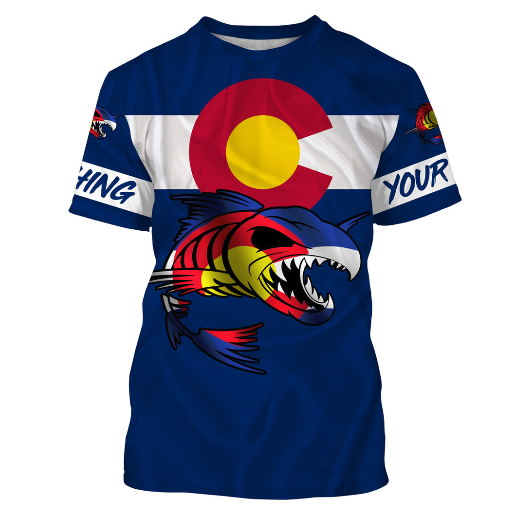 Fish skeleton reaper Colorado flag Custom name fishing shirts jerseys | Tshirt - NPQ951