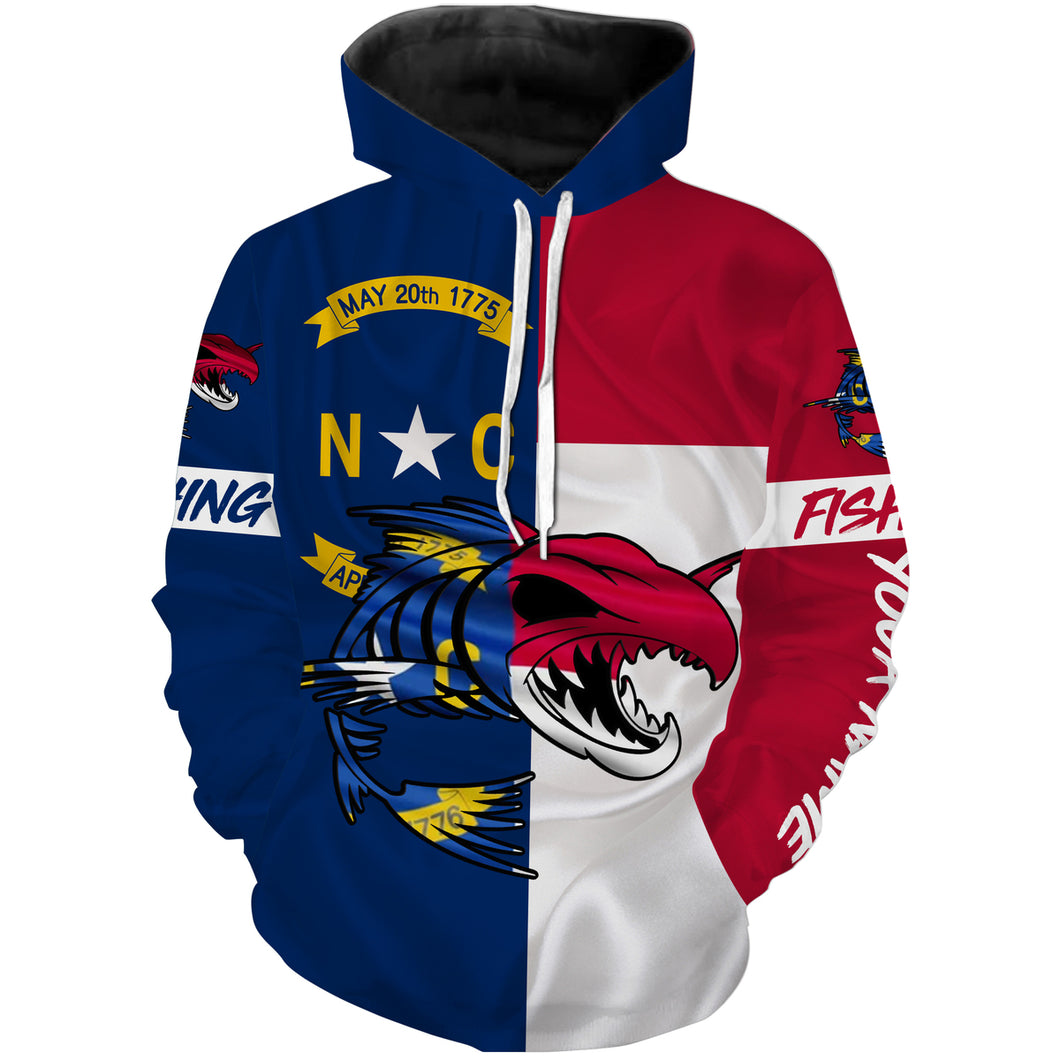 Fish skeleton reaper North Carolina flag Custom name fishing shirts jerseys | Hoodie - NPQ952