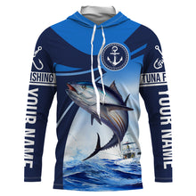 Load image into Gallery viewer, Tuna fishing blue sea underwater ocean Custom name Long sleevefishing shirts, Long Sleeve Hooded NPQ869
