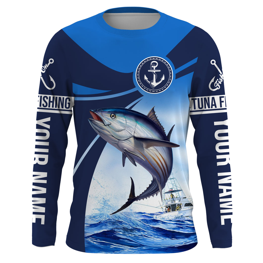 Tuna fishing blue sea underwater ocean Custom name Long sleevefishing shirts, Long Sleeve Hooded NPQ869