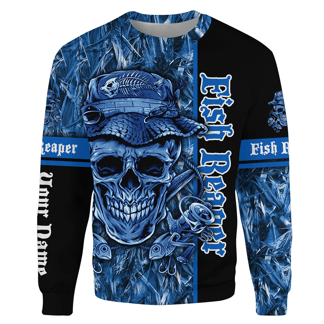 Fish reaper fishing blue camo Customize name All-over Print Crew Neck Sweatshirt, personlized gift for fisherman NPQ379