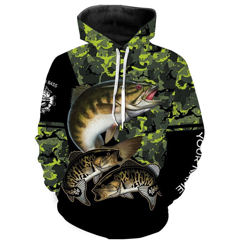 Smallmouth Bass fishing black green camo Custom name fishing shirts jerseys | Hoodie - NPQ955