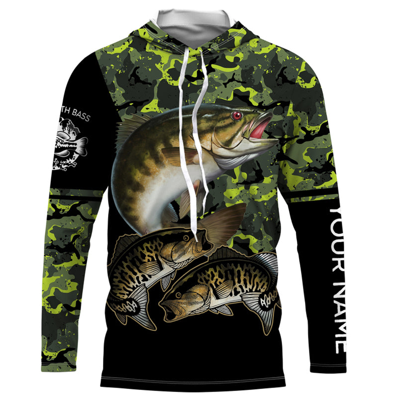 Smallmouth Bass fishing black green camo Custom name Long sleeve, Long Sleeve Hooded NPQ955