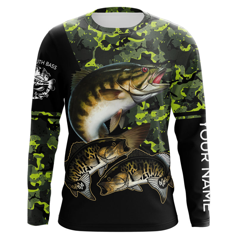 Smallmouth Bass fishing black green camo Custom name Long sleeve, Long Sleeve Hooded NPQ955